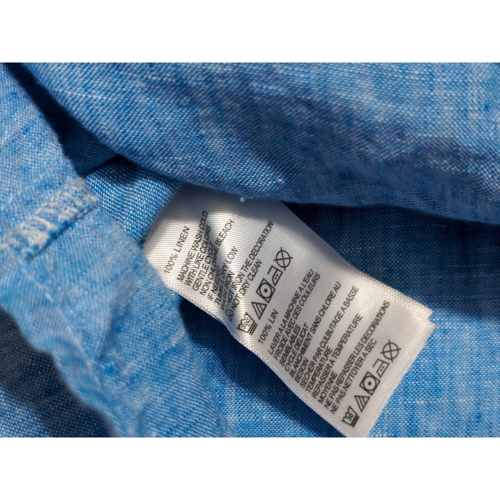 TOMMY BAHAMA 100% Linen Long Sleeve Button Shirt Solid Blue XXL 2XL - Picture 7 of 8